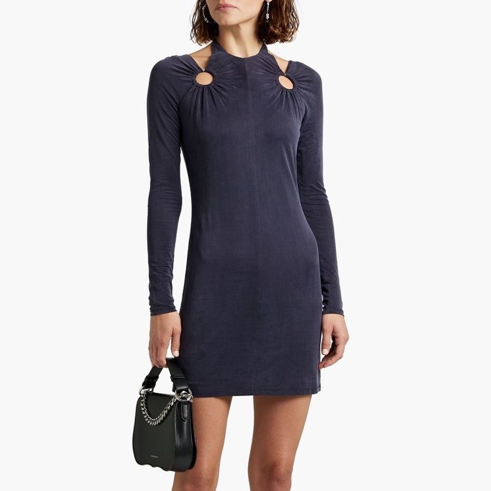 NWT Dion Lee Cutout Ruched Cupro-Blend Halterneck Mini Dress Size 0 Navy Blue